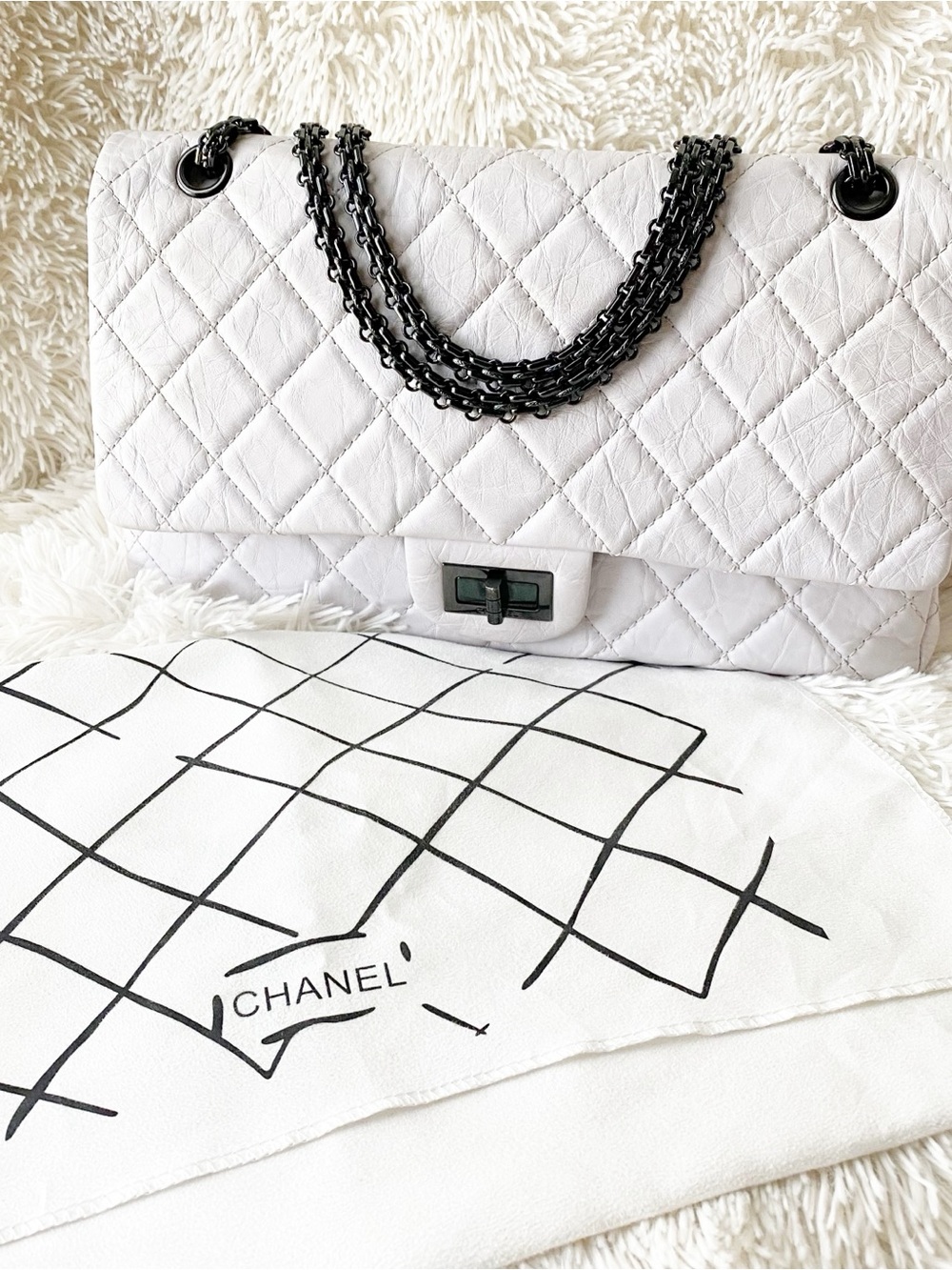 CHANEL 2.55 Reissue 227 Double Flap Bag Aged Calfskin Ruthenium Hardware
